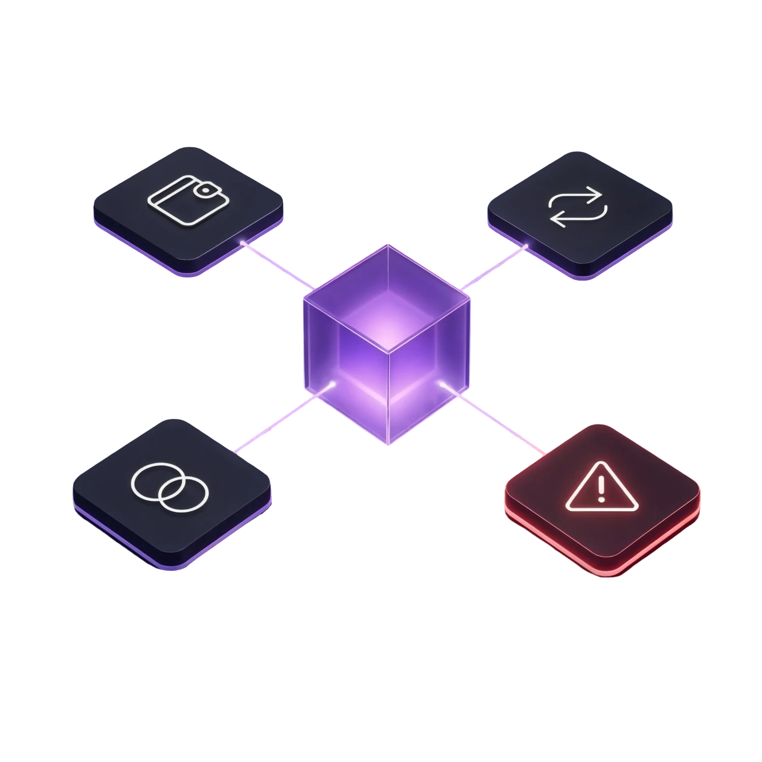 Live-Blockchain-Geldflussverfolgung: Wallet-, Börsen- und Mixer-Knoten, die mit einem markierten Auszahlungspunkt verbunden sind